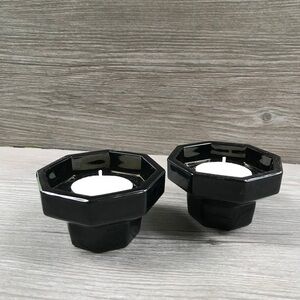 Arcoroc France OCTIME BLACK Octagonal 2 Glass Candlesticks Candle Holders Rares!